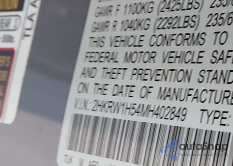 2021 Honda Cr-V 2Wd Ex from USA, damaged, VIN 2HKRW1H54MH402849